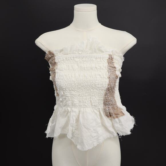 Anthropologie Tops - Anthropologie Women's Strapless Smocked Top White/Tan Sz XS